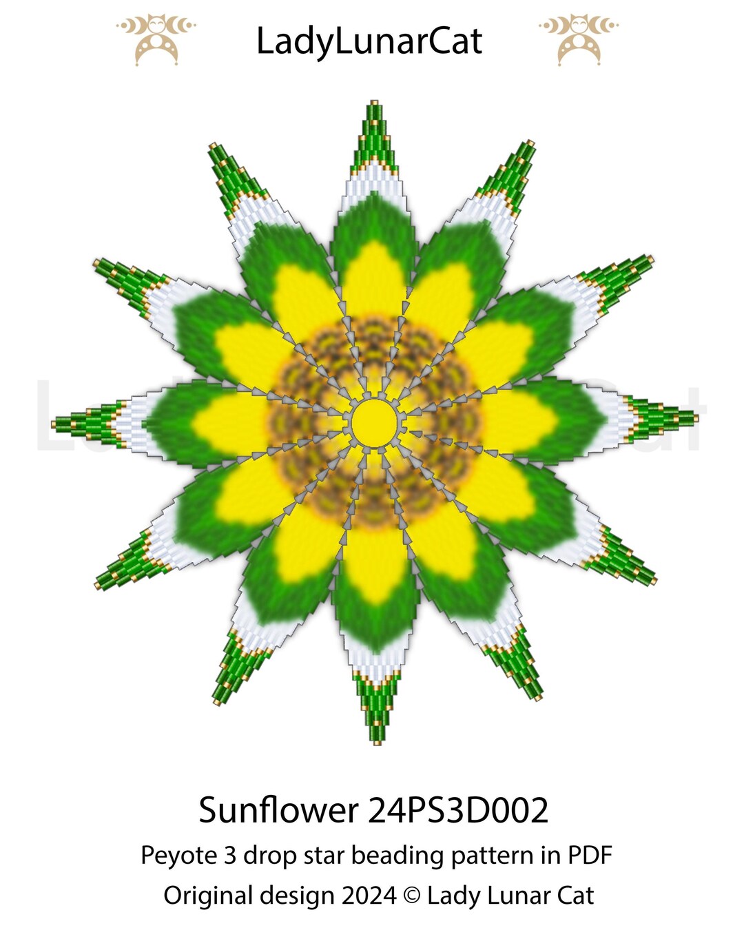 Sunflower 3drop Peyote Star Pattern for Beading - 60/11 Rows Beginner ...