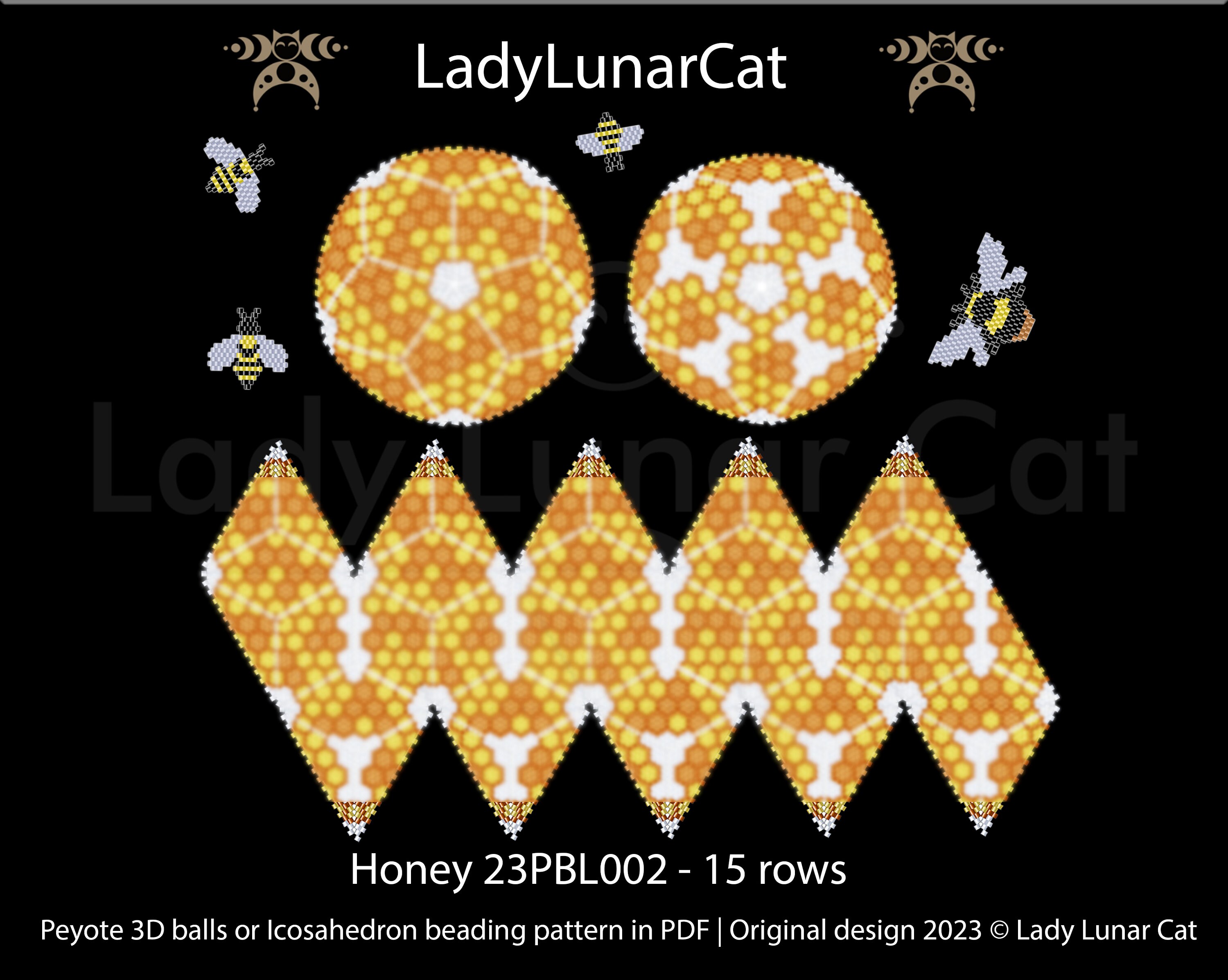 Peyote 3d Ball Pattern for Beading | Beaded Icosahedron Honey 23PBL002 ...