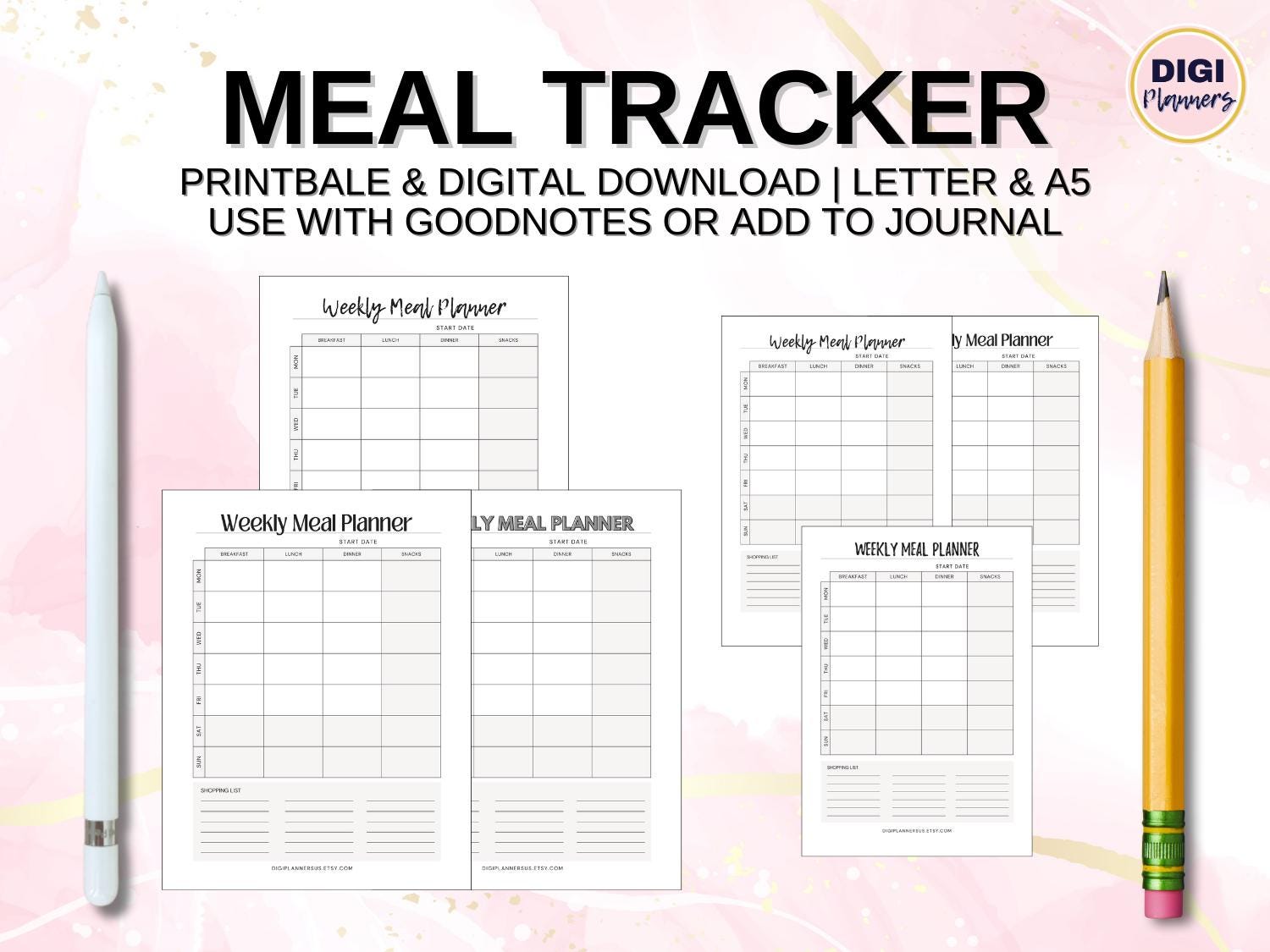 Weekly Meal Tracker Printable + Digital Planner Print Groceries Family ...