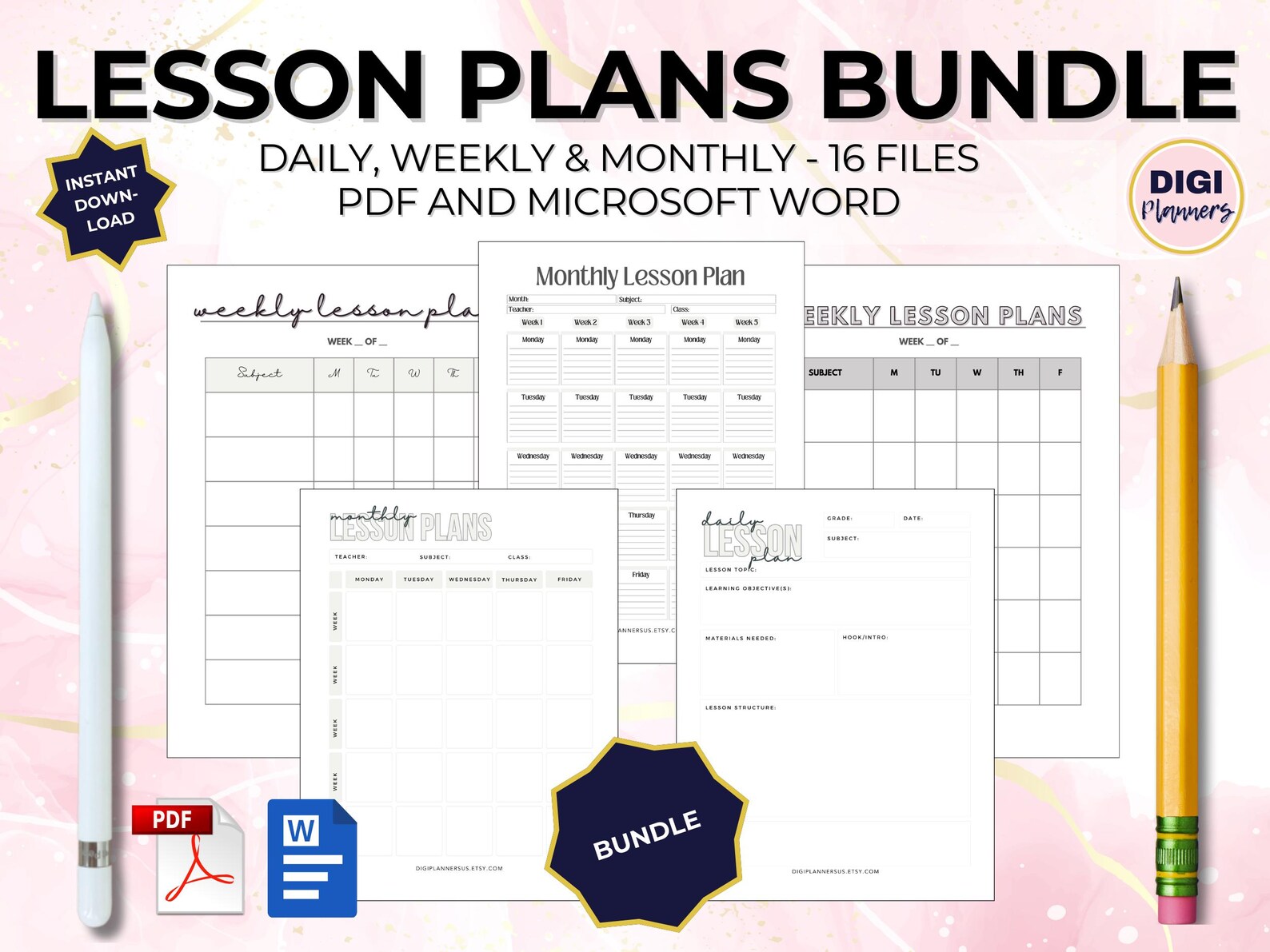 Lesson Plan Templates Daily Weekly & Monthly Planner Printable Digital ...