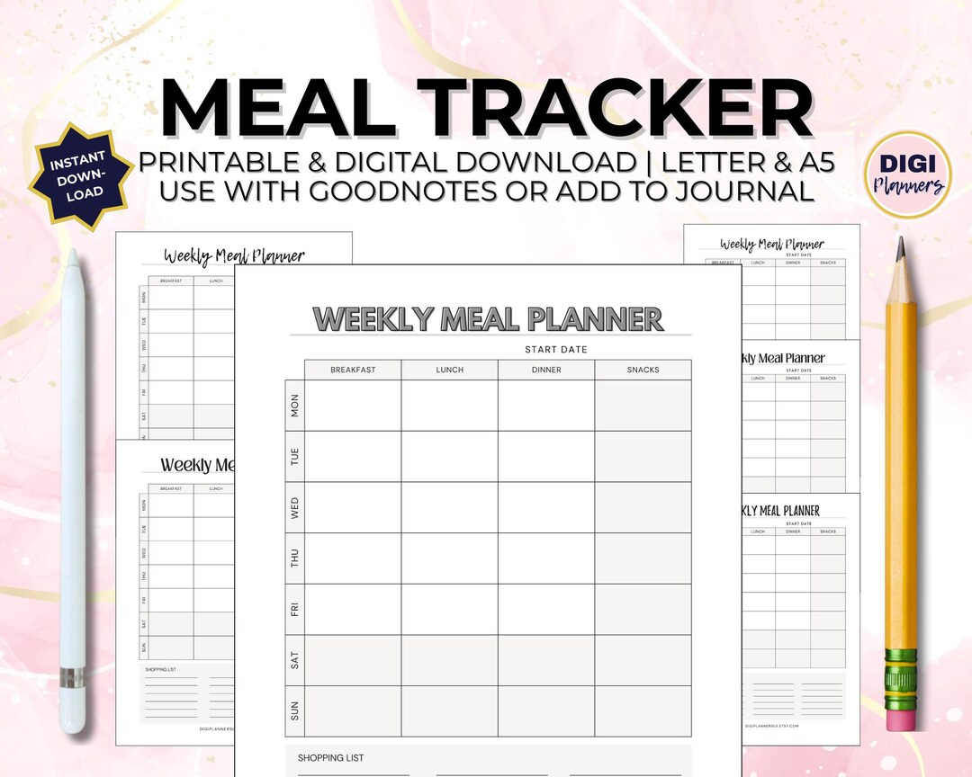 Weekly Meal Tracker Printable + Digital Planner A4 Letter & A5 Family ...