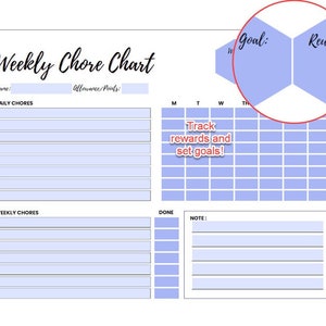 Weekly Chore Chart Allowance Tracker Fillable PDF Teal Build Good ...