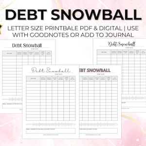Plantilla imprimible de seguimiento de pago de deudas + Planificador de presupuesto digital sin deudas (PDF) Método de bola de nieve o avalancha