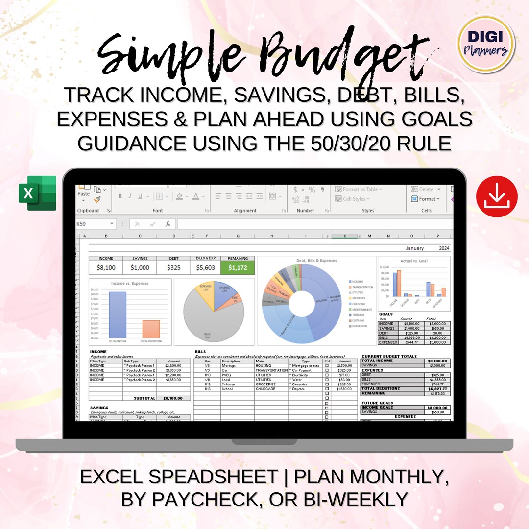 Excel Budget Tracker Manage Income, Savings, Debt, Expenses and Bills ...