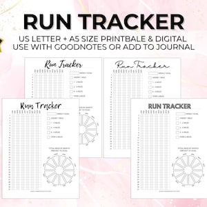 Run Tracker Maandelijks Jaarlijks US Letter + A5-pagina Fitnessdagboek Hardlopen Afdrukbaar Digitale gezondheidsmarathon 5K-doelen Gezondheidslogboek - 4 stijlen