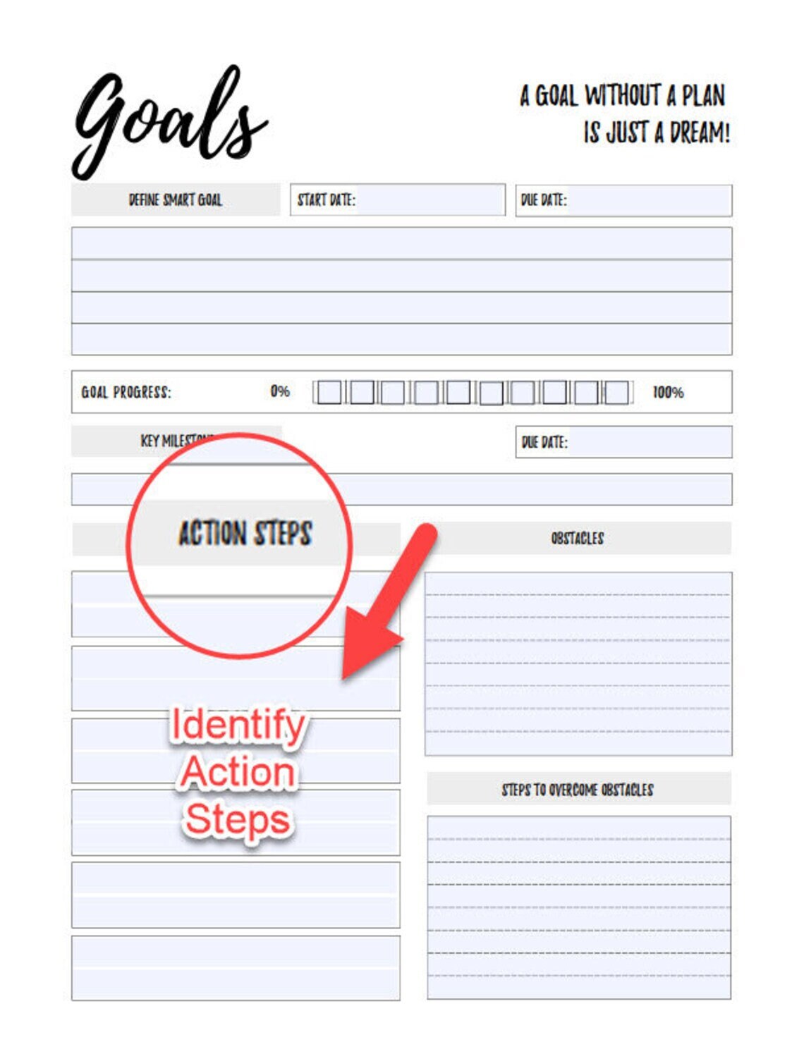 Ultimate FILLABLE Goal Planner Tracker Identify Action Steps Progress ...