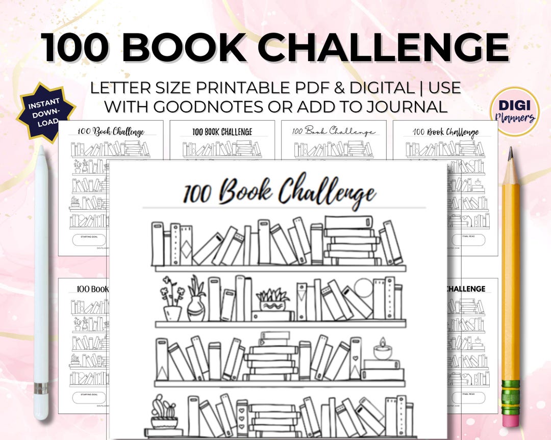100 Book Challenge 2026 US Letter Reading Challenge Printable & Digital ...
