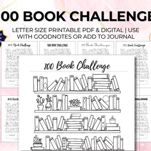 Sfida dei 100 libri 2026 Sfida di lettura con lettere americane Stampabile e digitale Insegnanti scolastici Bambini Biblioteca Tracciatore di lettura Libreria Tracciatore di libri