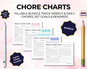Weekly Chore Chart Allowance Chart Fillable Digital Download Printable Habits Kids Family Planner Track Rewards Goals Back to School Blue