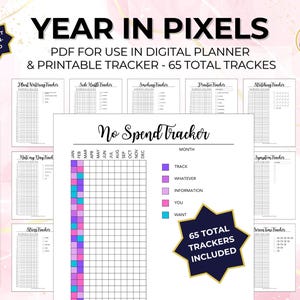 2026 Year in Pixels Yearly Tracker Bundle A4/Letter + A5 Page Fitness Smoking Journal Running Health Kids Printable Digital Log - 65 Pages