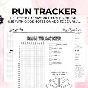 365日ランニングトラッカー 月間・年間 USレター+A5ページ フィットネスジャーナル ランニング 印刷可能 デジタルヘルス マラソン目標 ヘルスログ - 4スタイル