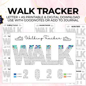 2026 Walk Tracker Puzzle Letter Fitness Journal 385 Mile Walking Yearly Month Printable + Digital Journal Page Ideas Health 5K Log 11 Styles