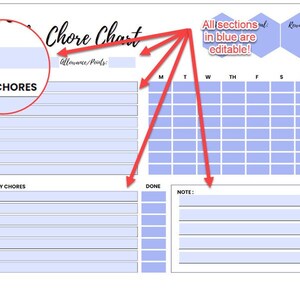 Weekly Chore Chart Allowance Tracker Fillable PDF Teal Build Good ...