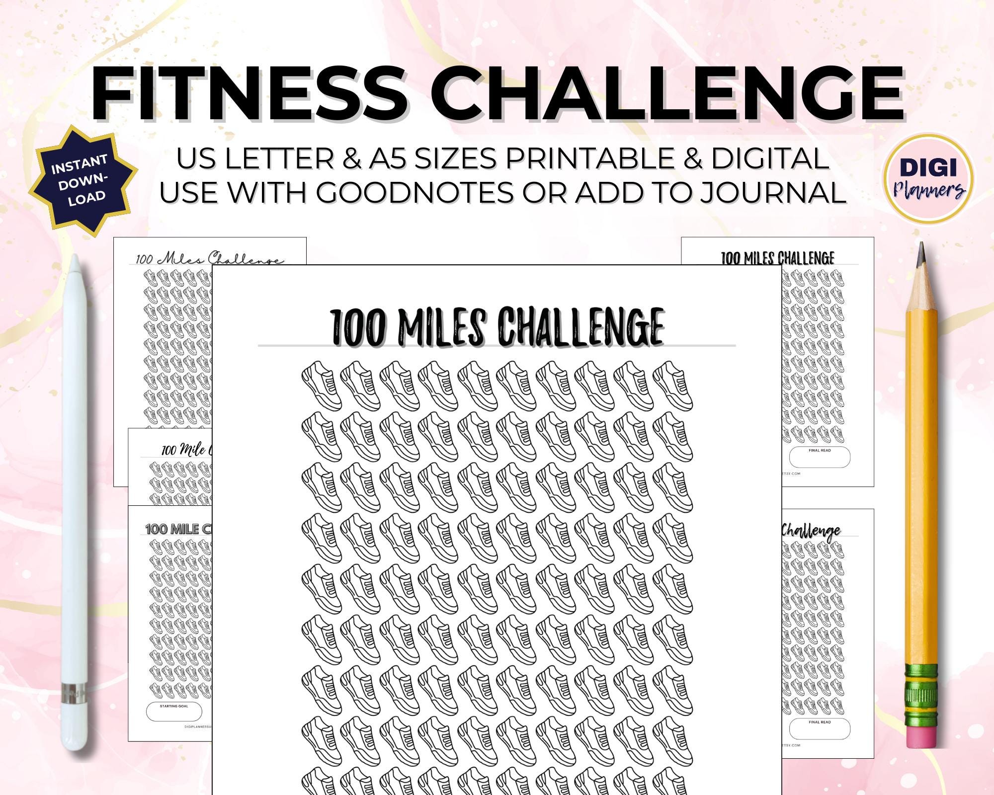100 Mile Run Tracker Fitness Challenge Letter + A5 Digital + Printable ...
