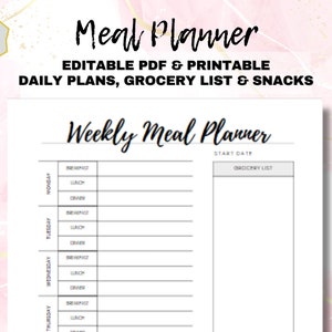 Weekly Meal Planner Printable and Digital Food Diary Food Journal Letter & A5 PDF GoodNotes Planning Schedule Diet Menu Nutrition Fitness