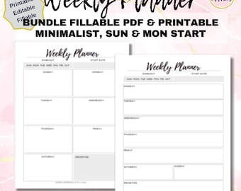 Weekly Planner Digital Download To Do List Schedule Agenda Week Printable Organizer Daily Minimalist Schedule Desk Undated - 5 Files