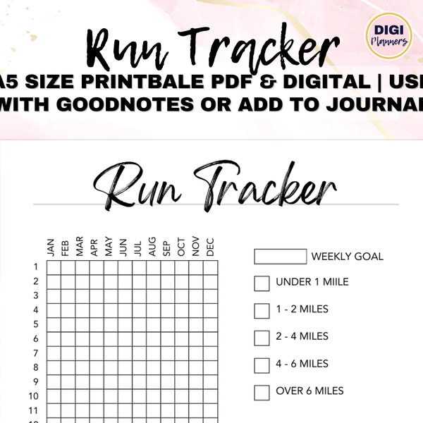 Run Tracker Yearly A5 Journal Page Fitness Tracker Running Printable Tracker Health Tracker Fitness Goals Run Goal Health Log Filled & Blank