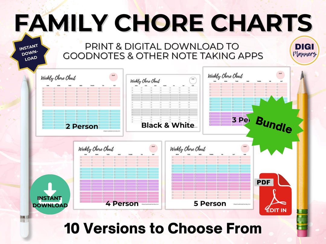 Buy Family Bundle Chore Chart & Task Organizer Planner Digital ...
