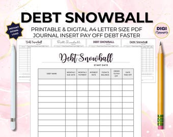Debt Snowball Tracker and Thermometer Payoff Debt Letter & A5 Printable + Digital Download Budget Planner Savings Goals Financial Money Card