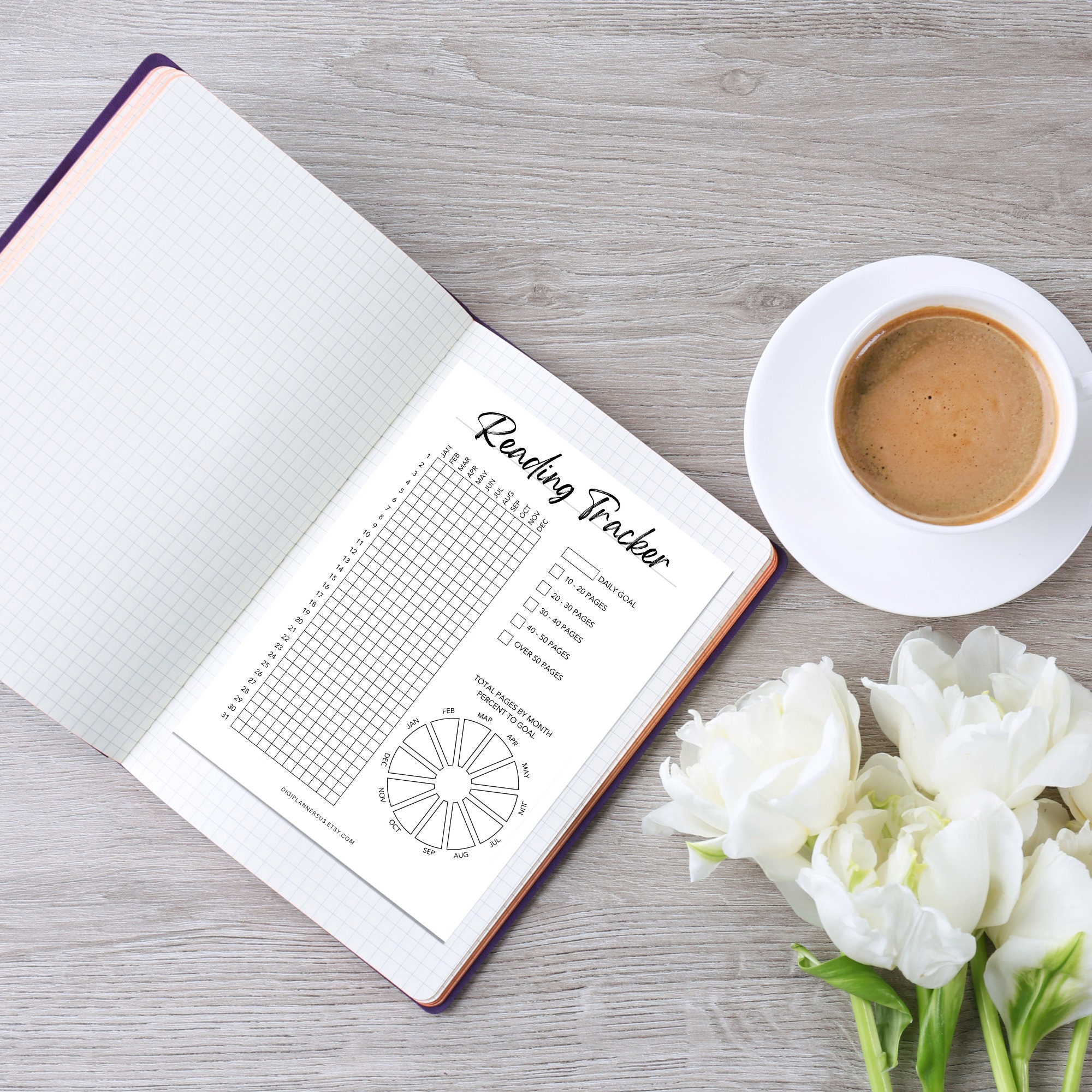 Reading Log Printable + Digital Tracker Letter & A5 Book Journal Habits ...