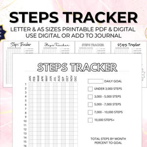 Yearly Steps Tracker Letter + A5 Journal Pages Fitness Steps Printable & Digital Health for Fitness Step Goals Step Health Log - 4 Styles