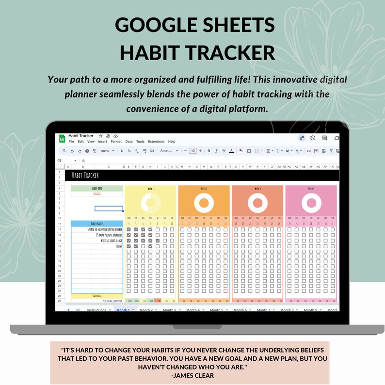 Habit Tracker Spreadsheet for Google Sheets Daily Habit Planner Atomic ...