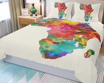 Map of Africa Watercolor Duvet Cover and pillowcases ethnic boho house warming gift bedding set wedding comforter cover ankara king queen