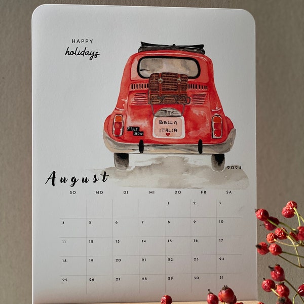 Aquarellkalender, Tischkalender, 2024, Fotokalender, Kalender, Geburtstagskalender, Terminkalender, Geschenk, Neujahr