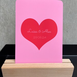 Karte/Einladungskarte Hochzeit Motiv: Herz rot pink, Postkarte A6 Valentinstag, Muttertag, Jahrestag, Freundschaft,  individualisierbar