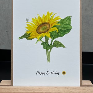 Geburtstagskarte Motiv: Sonnenblume aquarell  „Happy Birthday“ Postkarte A5/A6 personalisierbar