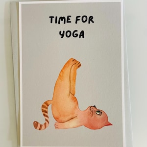 Geburtstagskarte/Gutschein  Motiv: Yogakatze aquarell  „Time for Yoga“ Postkarte A6 personalisierbar