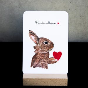 Grußkarte A6  Motiv: Hase mit Herz  Aquarell Muttertag/Geburtstag/Ostern individualisierbar