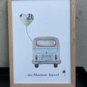 Hochzeit Geldgeschenk  PosterA4  Motiv: Bulli hellblau  Ruhestand/Rente, Geburtstag individuell