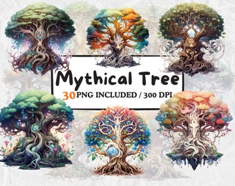 30 Watercolor Mythical Tree Clipart Bundle, Mystical Old Tree Clipart, Nature Graphics, Natural Tree Roots, Instant Download, Commercial Use