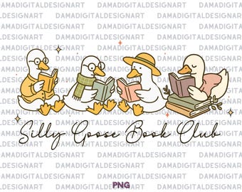 Club de lectura de Silly Goose PNG / Lindo pato lector Clipart / Diseño de sublimación acogedor para ratón de biblioteca / Descarga digital para profesor bibliotecario