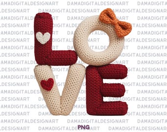 Faux Yarn Crochet Love Valentines Day PNG | Latch Hook Yarn Heart Sublimation Designs | Coquette Retro Valentine Shirt PNG Download