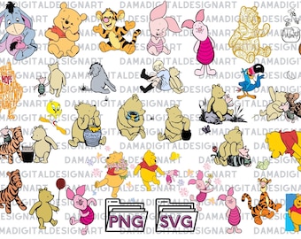 Baby Winnie de Poeh SVG-bundel, baby Winnie de Poeh png, baby Pooh SVG, baby Iejoor svg, baby Winnie de Poeh-clipart, baby teigetje svg,
