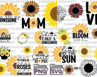 Sunflower SVG Bundle, Sunflower SVG, Flower Svg, Monogram Svg, Half Sunflower Svg, Sunflower Svg Files, Cut file Cricut, Silhouette, Cameo