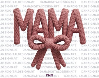 Coquette Mama png, haaknaaldgaren nepstijl, gezellige bruine gebreide letters, handgemaakt getuft sublimatieontwerp, trendy moedershirt png