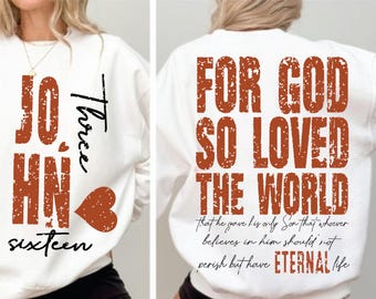 John 3:16 Bible Verse PNG Bundle | Christian Sublimation Designs | Distressed Religious Scripture Art | For God So Loved The World | Faith