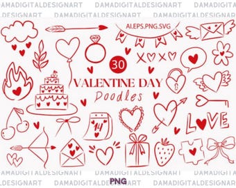 Valentine’s Day Doodle, Hand-Drawn Valentine’s Day Clipart Set | Love Doodles | Commerical Use