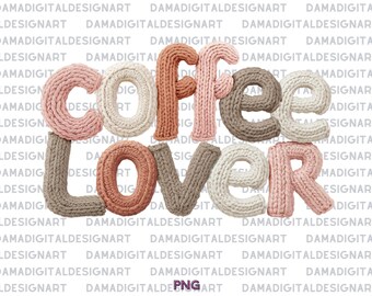 Amante del café PNG - Texto acogedor de hilo sintético de punto
