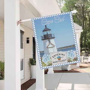 Nantucket Full Size Flag for Home, Nantucket Lighthouse Flag, Nantucket Basket, Coastal Home Decor, Summer Home Decor, Cape Cod Flag