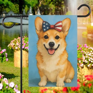 Corgi USA Garden Banner, Cute Dog Flag, Pet Lover Decor, Patriotic Outdoor Yard Sign, Spring / Summer Home Decoration, Corgi Lover Gift