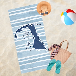 Cape Cod Beach Towel: Oversized Nautical Blue Striped Towel