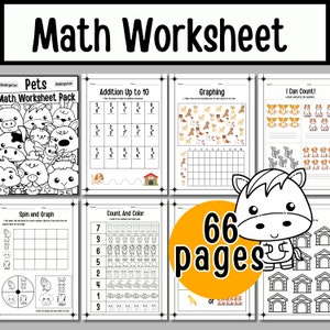 Pets Math Worksheet: Kindergarten Basic Skills (Digital Download)