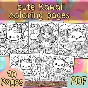 Cute Kawaii Coloring Pages, Chibi-Style Characters and Objects, 20 Unique Pages, Coloring Book, Instant Download