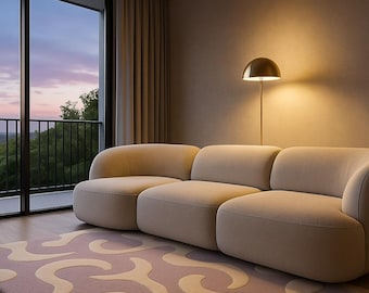 Hand Tufted Wool Rug, Modern Abstract Wavy Area Carpet