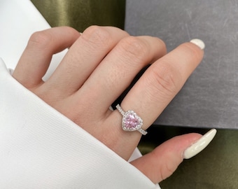 Ring Sterling Silver 925 with Pink Zircon Heart Shape