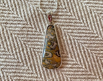 Leopardskin Jasper Elongated Freeform Triangle Pendant with Chain